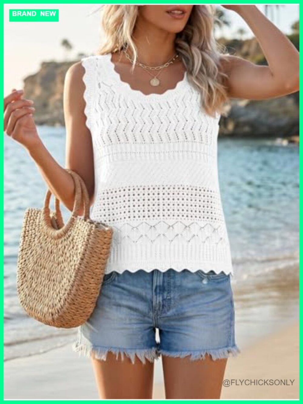 Crochet Tank Top Sleeveless Knit Sweater Vest Boho Summer Beach Top - Picture 3 of 7